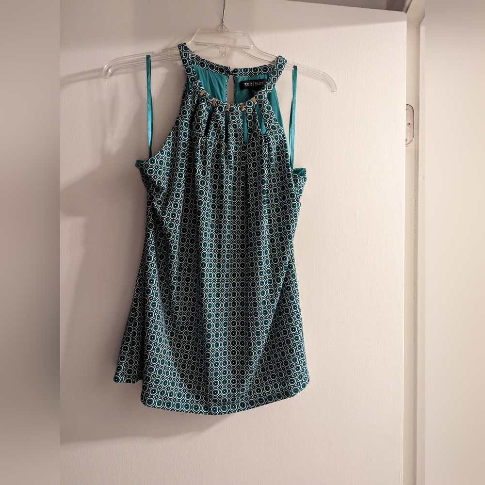 White House Black Market Halter Top, Size Medium, Green Print, Lightly Used